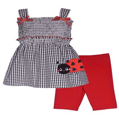 Bonnie Jean Girls Size 12M-6X Seersucker Applique Top Knit Short Set (Red Ladybug, 2T)