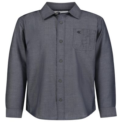 Calvin Klein Boys' Long Sleeve Woven Button-Down Shirt, Dark Sapphire Herringbone, 10-12