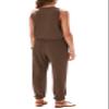 Summer Women's Casual Sportswear Set - Long Pants with Sleeveless V-Neck Top for Activities - Stylish & Functional Coffee view 2