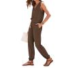 Summer Women's Casual Sportswear Set - Long Pants with Sleeveless V-Neck Top for Activities - Stylish & Functional Coffee view 3