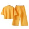 Women 2 Piece Cotton Linen Outfits Casual Loose 3/4 Sleeve Button Tops High Waist Wide Leg Pants Suit with Pockets view 4