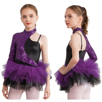 Agoky Kids Girls One Piece Unitard Ballet Dancewear Hip Hop Jazz Dance Costume Sparkly Gymnastics Leotard Purple A 16 Years