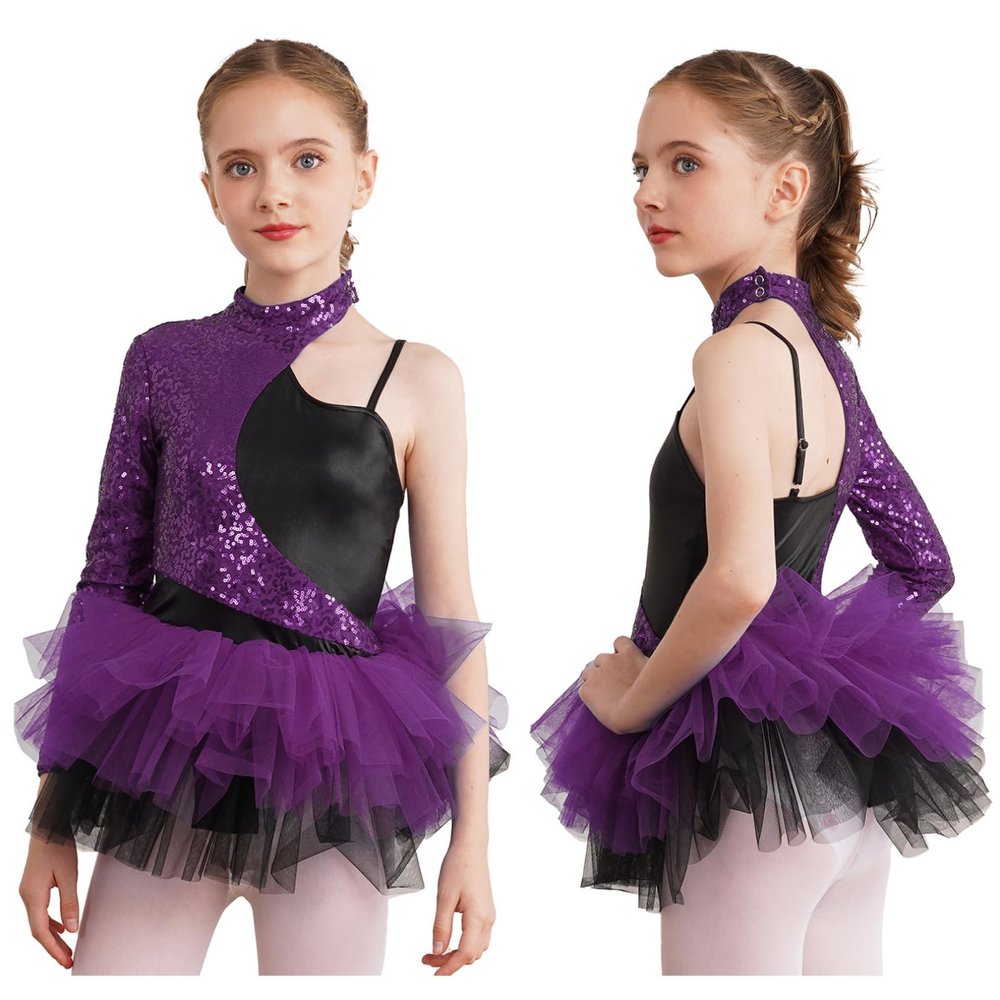 Agoky Kids Girls One Piece Unitard Ballet Dancewear Hip Hop Jazz Dance Costume Sparkly Gymnastics Leotard Purple A 16 Years