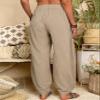 Akivide Womens Linen Plus Size High Elastic Waist Harem Pants Casual Loose Baggy Solid Comfy Pants Trousers with Pockets Khaki view 3
