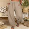 Akivide Womens Linen Plus Size High Elastic Waist Harem Pants Casual Loose Baggy Solid Comfy Pants Trousers with Pockets Khaki view 4