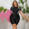 ABOCIW Plus Size One Piece Rash Guard for Women Short Sleeve Boyleg Swimsuit Zipper UPF 50+ Surfing Bathing Suit Modest Tummy Control Tankini Swimwear Black + Gray 3XL view 3
