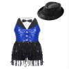 ACSUSS Sleeveless Jazz Dance Dress for Kids Girls Sequin Tap Latin Ballroom Dance Dress Performance Costume and Hat Blue Black B 16 Years view 1