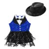 ACSUSS Sleeveless Jazz Dance Dress for Kids Girls Sequin Tap Latin Ballroom Dance Dress Performance Costume and Hat Blue Black B 16 Years view 3