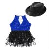 ACSUSS Sleeveless Jazz Dance Dress for Kids Girls Sequin Tap Latin Ballroom Dance Dress Performance Costume and Hat Blue Black B 16 Years view 4