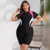 ABOCIW Plus Size One Piece Rash Guard for Women Short Sleeve Boyleg Swimsuit Zipper UPF 50+ Surfing Bathing Suit Modest Tummy Control Tankini Swimwear Black + White + Pink 4XL view 3