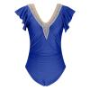 Akklian Women's Ruffled One Piece Swimsuit Tummy Control Bathing Suits V Neck Modest Swimwear Fashion Slimming Swim Suit Blue view 4