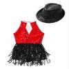 ACSUSS Sleeveless Jazz Dance Dress for Kids Girls Sequin Tap Latin Ballroom Dance Dress Performance Costume and Hat Red&Black B 8 Years view 4