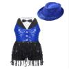 ACSUSS Sleeveless Jazz Dance Dress for Kids Girls Sequin Tap Latin Ballroom Dance Dress Performance Costume and Hat Royal Blue B 16 Years view 1