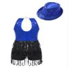 ACSUSS Sleeveless Jazz Dance Dress for Kids Girls Sequin Tap Latin Ballroom Dance Dress Performance Costume and Hat Royal Blue B 16 Years view 2
