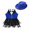 ACSUSS Sleeveless Jazz Dance Dress for Kids Girls Sequin Tap Latin Ballroom Dance Dress Performance Costume and Hat Royal Blue B 16 Years view 3
