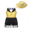 ACSUSS Sleeveless Jazz Dance Dress for Kids Girls Sequin Tap Latin Ballroom Dance Dress Performance Costume and Hat Gold B 12 Years view 1