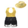 ACSUSS Sleeveless Jazz Dance Dress for Kids Girls Sequin Tap Latin Ballroom Dance Dress Performance Costume and Hat Gold B 12 Years view 2