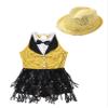 ACSUSS Sleeveless Jazz Dance Dress for Kids Girls Sequin Tap Latin Ballroom Dance Dress Performance Costume and Hat Gold B 12 Years view 3