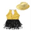 ACSUSS Sleeveless Jazz Dance Dress for Kids Girls Sequin Tap Latin Ballroom Dance Dress Performance Costume and Hat Gold B 12 Years view 4
