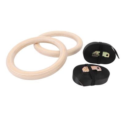 Gymnastics Rings, Double Circle Wooden Gym Rings Rings with 14.8ft Adjustable Straps, Non Slip Pull Up Fitness Rings Workout Rings for Home Gym Full Body Workout