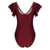 Akklian Women's Ruffled One Piece Swimsuit Tummy Control Bathing Suits V Neck Modest Swimwear Fashion Slimming Swim Suit Wine view 3