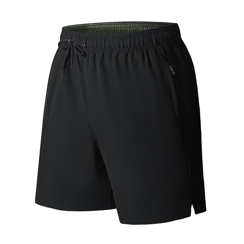 SWJGLITTR Men Athletic Gym Shorts Lightweight Sports Running Short Pants Quick Dry with Zipper Pockets Short (Black,Medium)