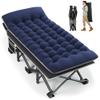 Fragess Portable Camping Cot, 32" Extra Wide Camping Cots for Everyone with Thick Cushion, Heavy Duty Sleeping Cot Holds Up to 600LBS, Cots for Sleeping, Rv, Beach, Patio, Office Naps(Blue)