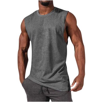 NineFit Basics Tanks for Men 2024 Big and Tall Graphic Sleeveless Shirts for Men Summer Casual Athletic Gym Workout Tank Tops Solid Loose Pullover Mens Loose fit t Shirts Gray L