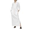 chouyatou Women's Cotton Linen Button Up Maxi Shirt Dress Side Slit Long Sleeve Shift Dress with Pockets (Large, White) view 1