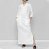 chouyatou Women's Cotton Linen Button Up Maxi Shirt Dress Side Slit Long Sleeve Shift Dress with Pockets (Large, White) view 2