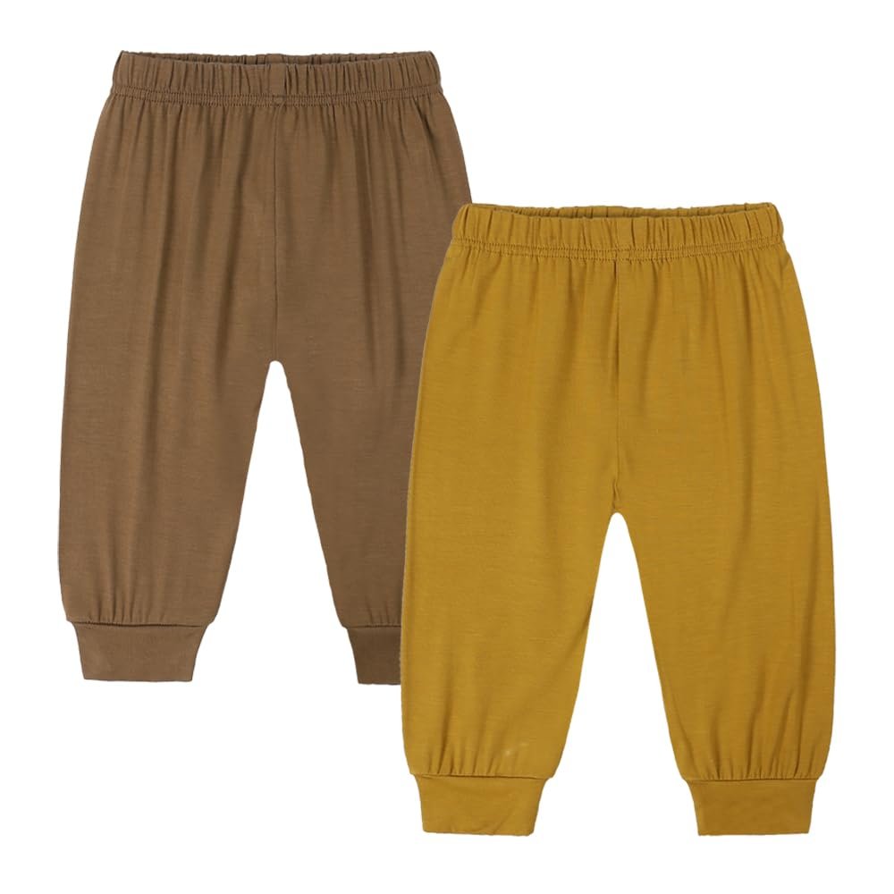 MYGBCPJS 2 Pack Toddler Boy Girl Bamboo Viscose Pants Baby Elastic Waist Trousers Infant Long Bloomers Ankle Length Bottoms