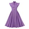 50s Dresses for Women Vintage Tea Dresses Cocktail Party Dress Bow Tie Work Church Casual Dress Rockabilly Retro Dress Prom Party A-Line Wedding Guest Midi Dress Purple Cap Sleeve Dress M view 1