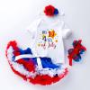 4th of July Baby Girl Birthday Outfit American Romper+Ruffle Tulle Skirt+Headband+Shoes Independence (White, 6-9 Months) view 3