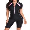 Sxiwei Womens One Piece Front Zipper Swimsuit Short Sleeve Surfing Bodysuit Beachwear Bathing Suit Pink&Black X-Large view 1