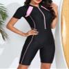 Sxiwei Womens One Piece Front Zipper Swimsuit Short Sleeve Surfing Bodysuit Beachwear Bathing Suit Pink&Black X-Large view 4