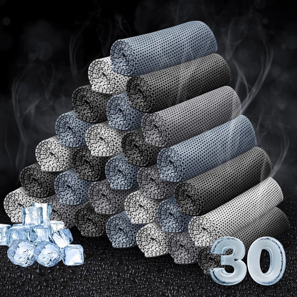 Honoson 70 Pcs Cooling Towel Bulk - Neck & Face Cool Chilly Towels Microfiber Breathable Sport Sweat Rag for Gym, Yoga, Travel, Camping, Running, Outdoor (Dark and Light Gray)