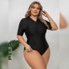 ABOCIW Plus Size One Piece Rash Guard for Women Short Sleeve Swimsuit Zipper UPF 50+ Surfing Bathing Suit Modest Tummy Control Tankini Swimwear Black Shorts 4XL view 3