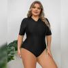 ABOCIW Plus Size One Piece Rash Guard for Women Short Sleeve Swimsuit Zipper UPF 50+ Surfing Bathing Suit Modest Tummy Control Tankini Swimwear Black Shorts 4XL view 4