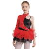 Agoky Kids Girls One Piece Unitard Ballet Dancewear Hip Hop Jazz Dance Costume Sparkly Gymnastics Leotard Red A 16 Years view 4