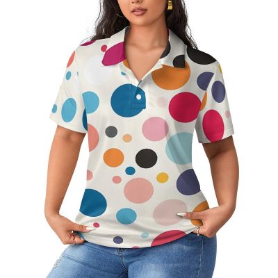 Colorful Polka Dot Womens Polo Shirts Golf Straight Shirts Casual Tennis Shirts Short Sleeve Tee Tops for Work Business S