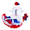 4th of July Baby Girl Birthday Outfit American Romper+Ruffle Tulle Skirt+Headband+Shoes Independence (Blue, 9-12 Months) view 1