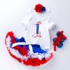 4th of July Baby Girl Birthday Outfit American Romper+Ruffle Tulle Skirt+Headband+Shoes Independence (Blue, 9-12 Months) view 4