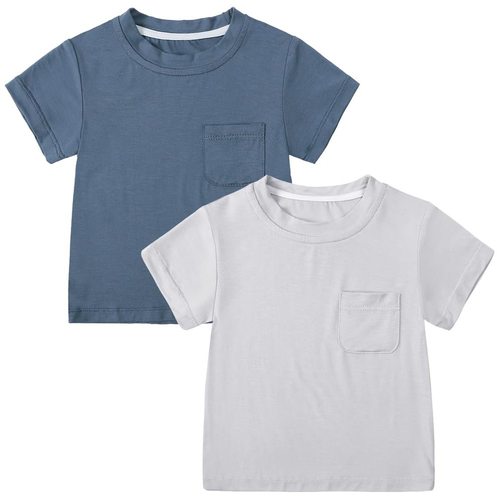 MYGBCPJS 2 Pack Baby Boys Girls Bamboo Viscose T-shirt Toddler Short Sleeve Crewneck Tee Shirt Infant Summer Solid Tshirt