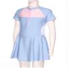 Yartina Kids Girls One Piece Swimsuit Short Sleeve Swimming Dress Quickly Dry Swimwear Bathing Suit Blue 9-10 Years view 2