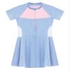 Yartina Kids Girls One Piece Swimsuit Short Sleeve Swimming Dress Quickly Dry Swimwear Bathing Suit Blue 9-10 Years view 4