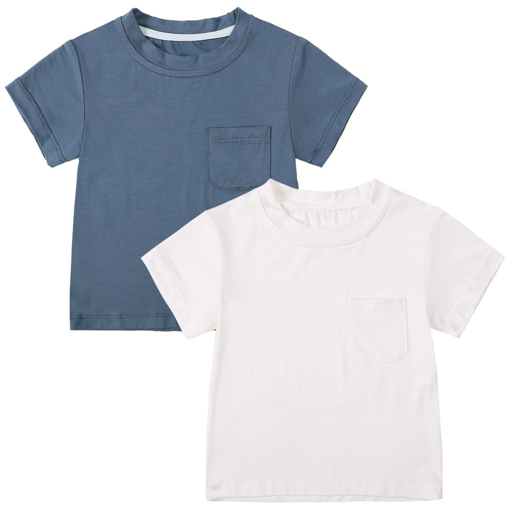 MYGBCPJS 2 Pack Baby Boys Girls Bamboo Viscose T-shirt Toddler Short Sleeve Crewneck Tee Shirt Infant Summer Solid Tshirt