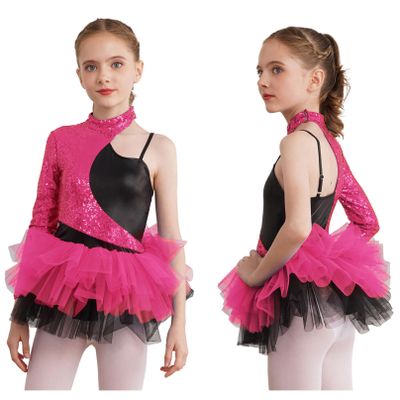 Agoky Kids Girls One Piece Unitard Ballet Dancewear Hip Hop Jazz Dance Costume Sparkly Gymnastics Leotard Hot Pink A 16 Years