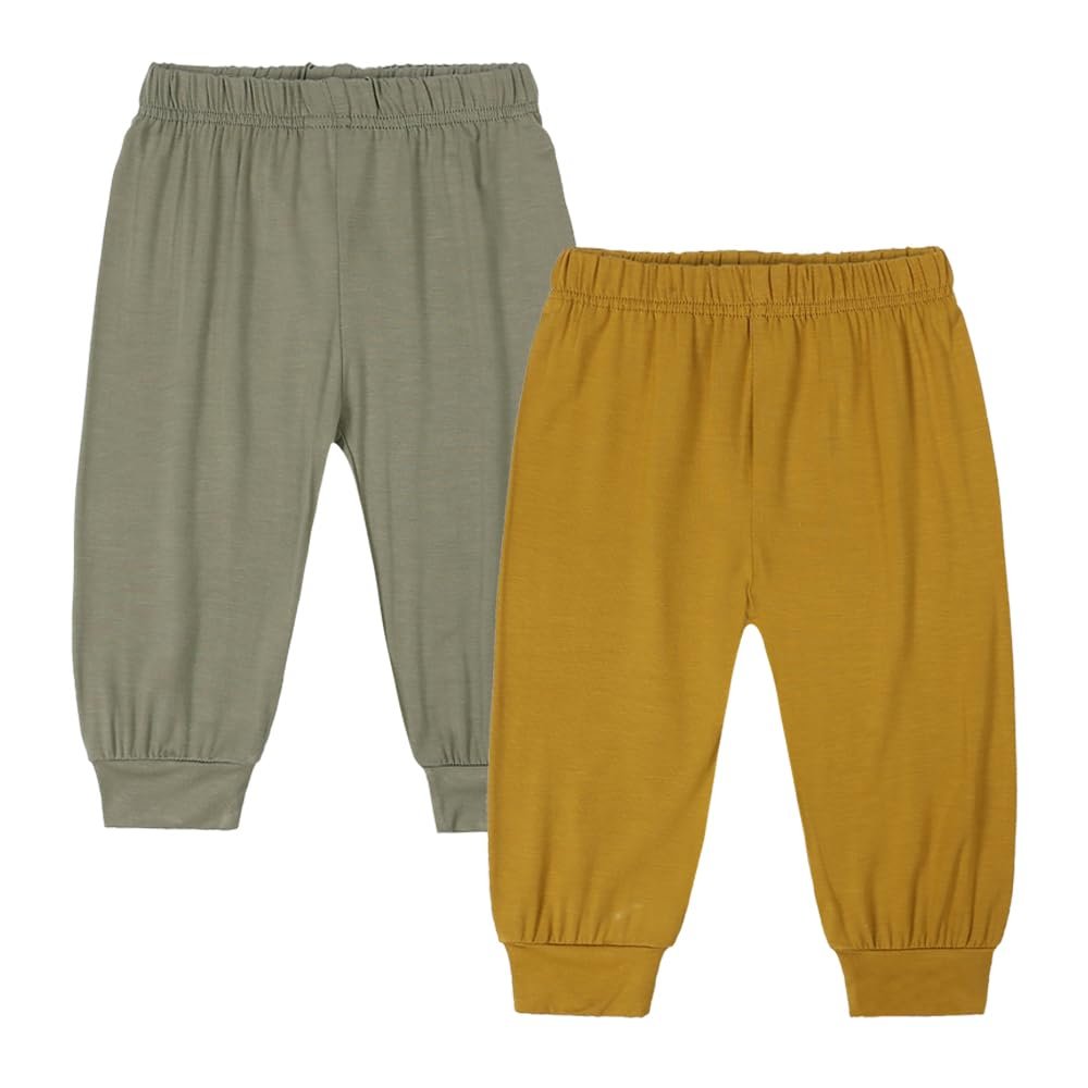 MYGBCPJS 2 Pack Toddler Boy Girl Bamboo Viscose Pants Baby Elastic Waist Trousers Infant Long Bloomers Ankle Length Bottoms