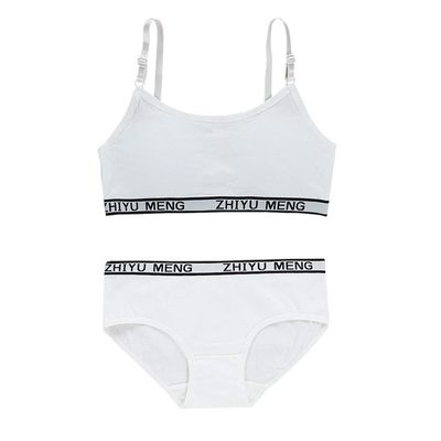 NineFit Basics Matching Girls Underwear Set Crop Cam Training Bras Hipster Panty Girls Seamless Sports Bralette and (White, One Size)