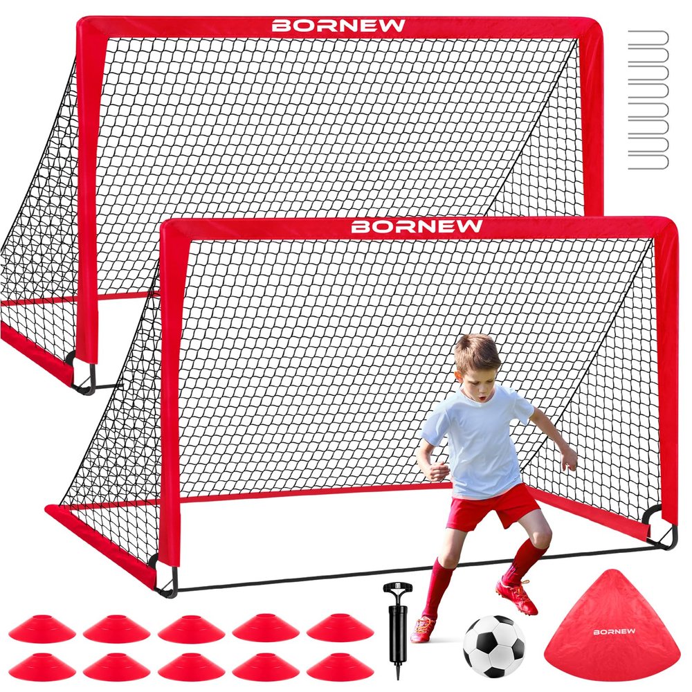 Kids Soccer Goal for Backyard Set - 2 Set of 6X4 / 4X3 ft Toddler Soccer Nets Training Equipment, Soccer Ball, Pop Up Portable Soccer Set for Kids and Youth Games and Training Goals Ages 3-16 Gift